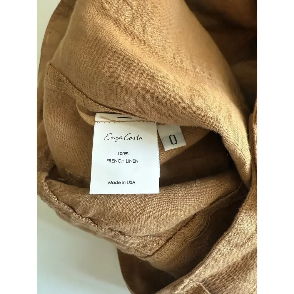 $195 Enza Costa Linen High Waisted Shorts - Italian Clay - 0